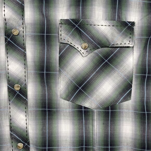 Wrangler Shirt Mens XL Pearl Snap Western Cowboy Rockabilly Plaid‎ Green Rodeo - Picture 7 of 10